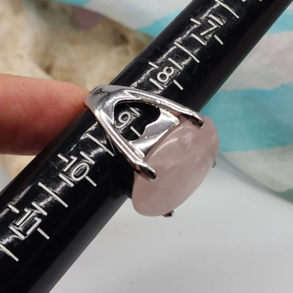 Nature Rose Quartz Silver Ring Healing Genuine Love Protective Crystal